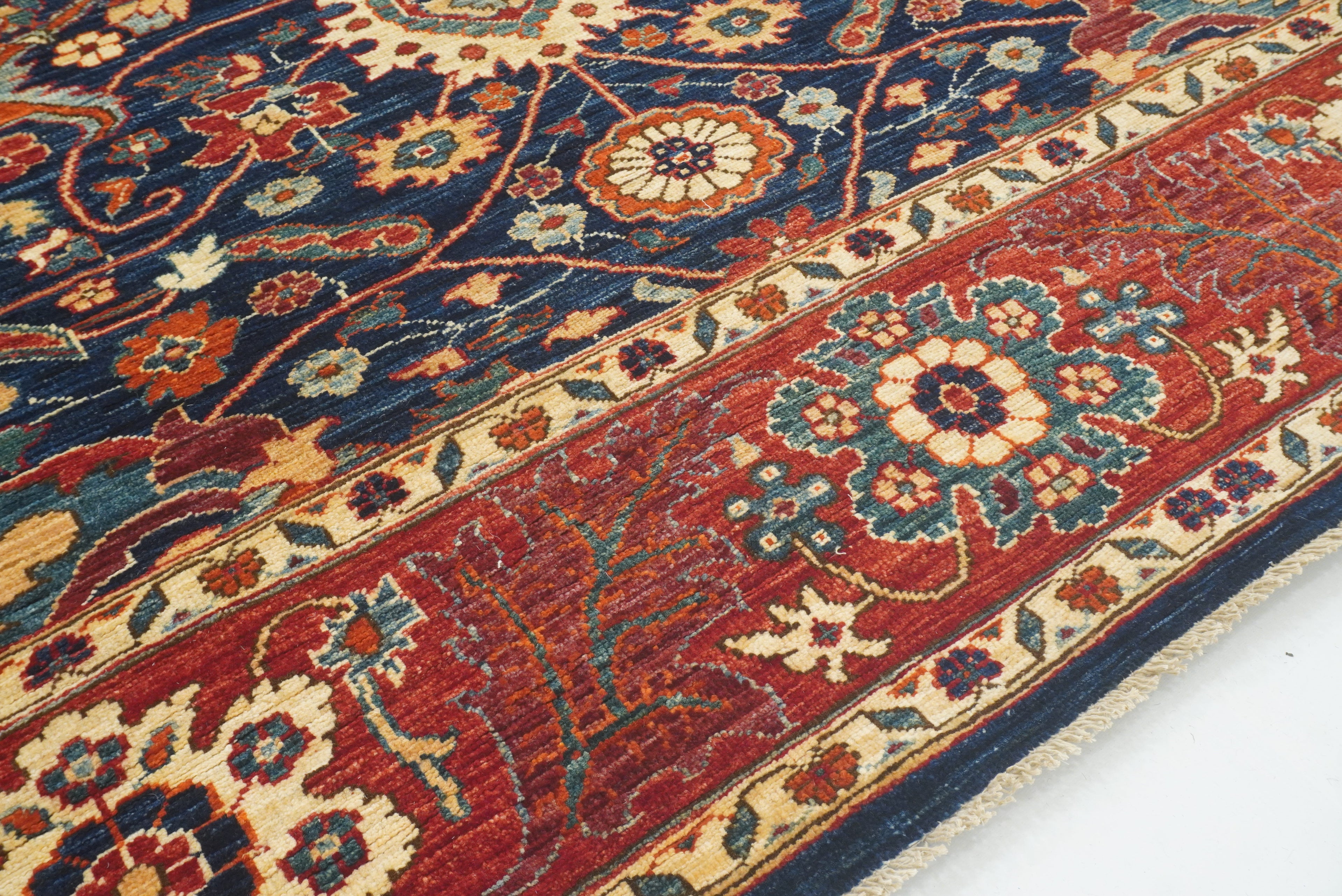8x10 Serapi Navy Blue Hand Knotted Afghan Oriental Rug - Yildiz Rugs