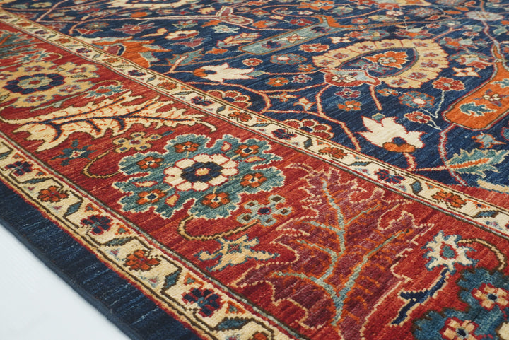 8x10 Serapi Navy Blue Hand Knotted Afghan Oriental Rug - Yildiz Rugs