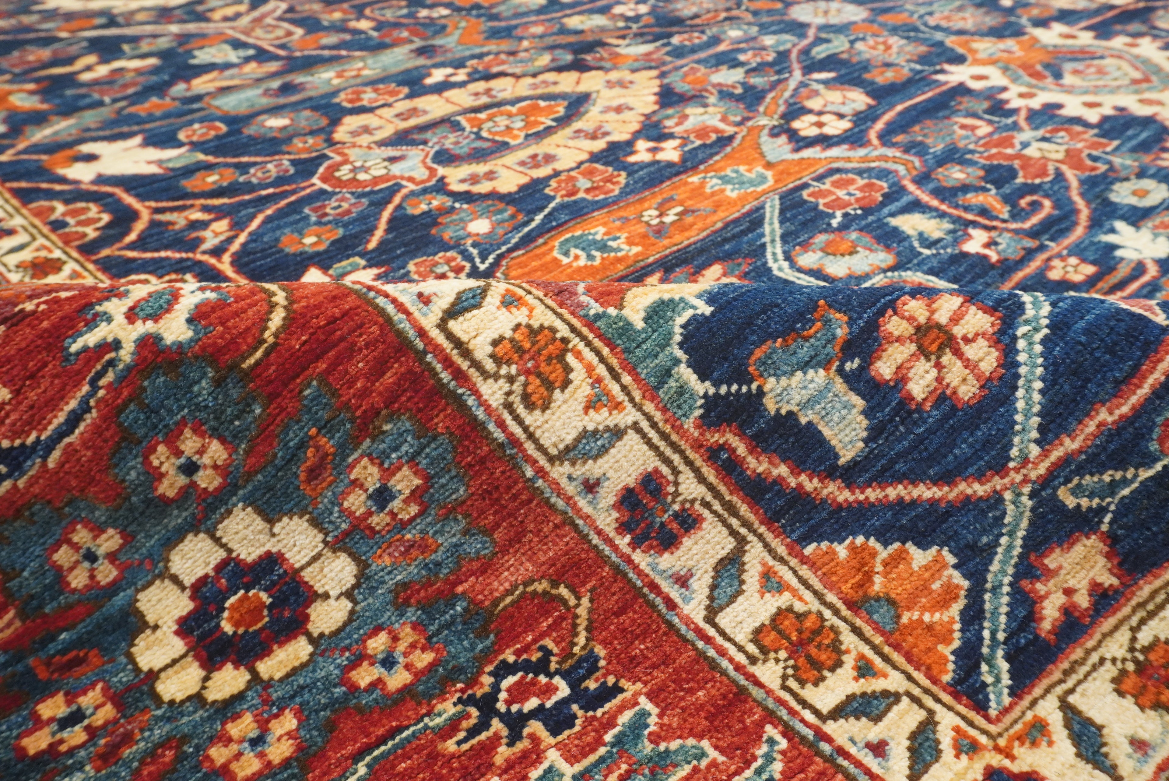 8x10 Serapi Navy Blue Hand Knotted Afghan Oriental Rug - Yildiz Rugs