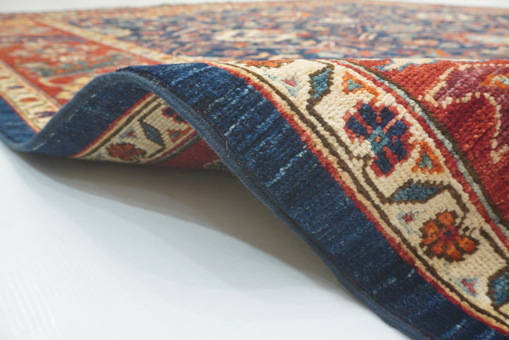 8x10 Serapi Navy Blue Hand Knotted Afghan Oriental Rug - Yildiz Rugs
