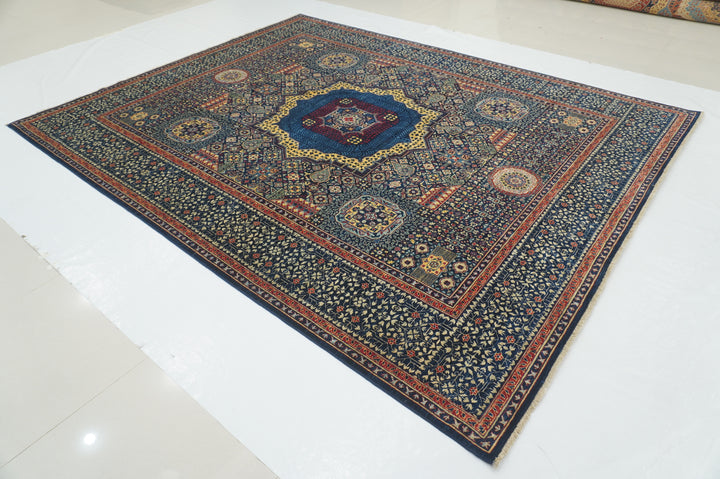 8x10 Navy Blue Turkish Mamluk Hand knotted Medallion Rug - Yildiz Rugs