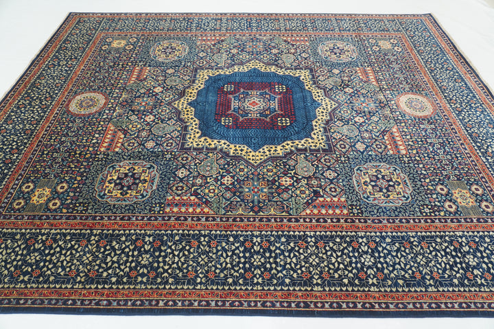 8x10 Navy Blue Turkish Mamluk Hand knotted Medallion Rug - Yildiz Rugs