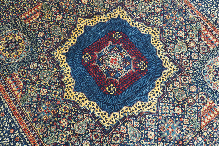 8x10 Navy Blue Turkish Mamluk Hand knotted Medallion Rug - Yildiz Rugs