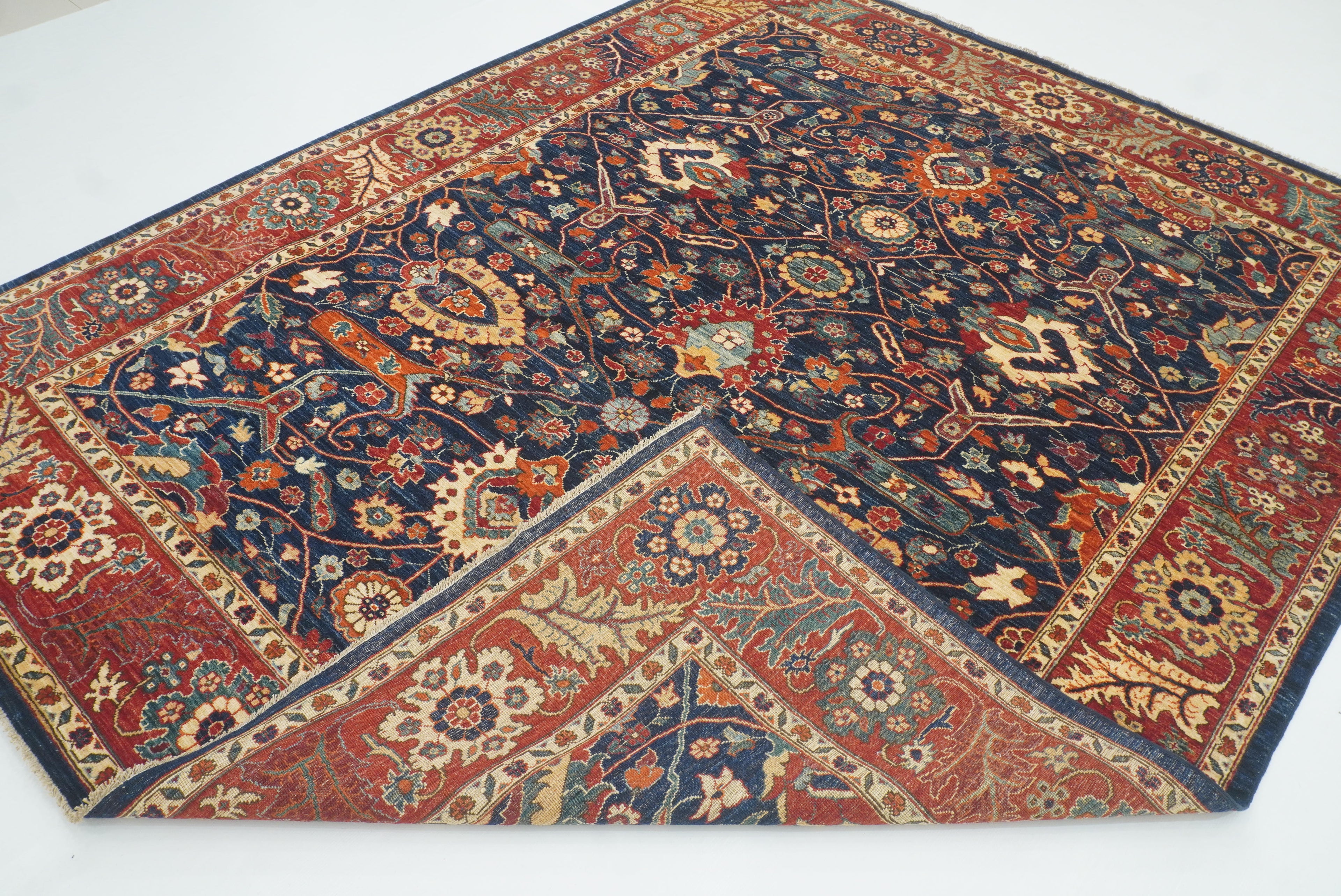 8x10 Serapi Navy Blue Hand Knotted Afghan Oriental Rug - Yildiz Rugs