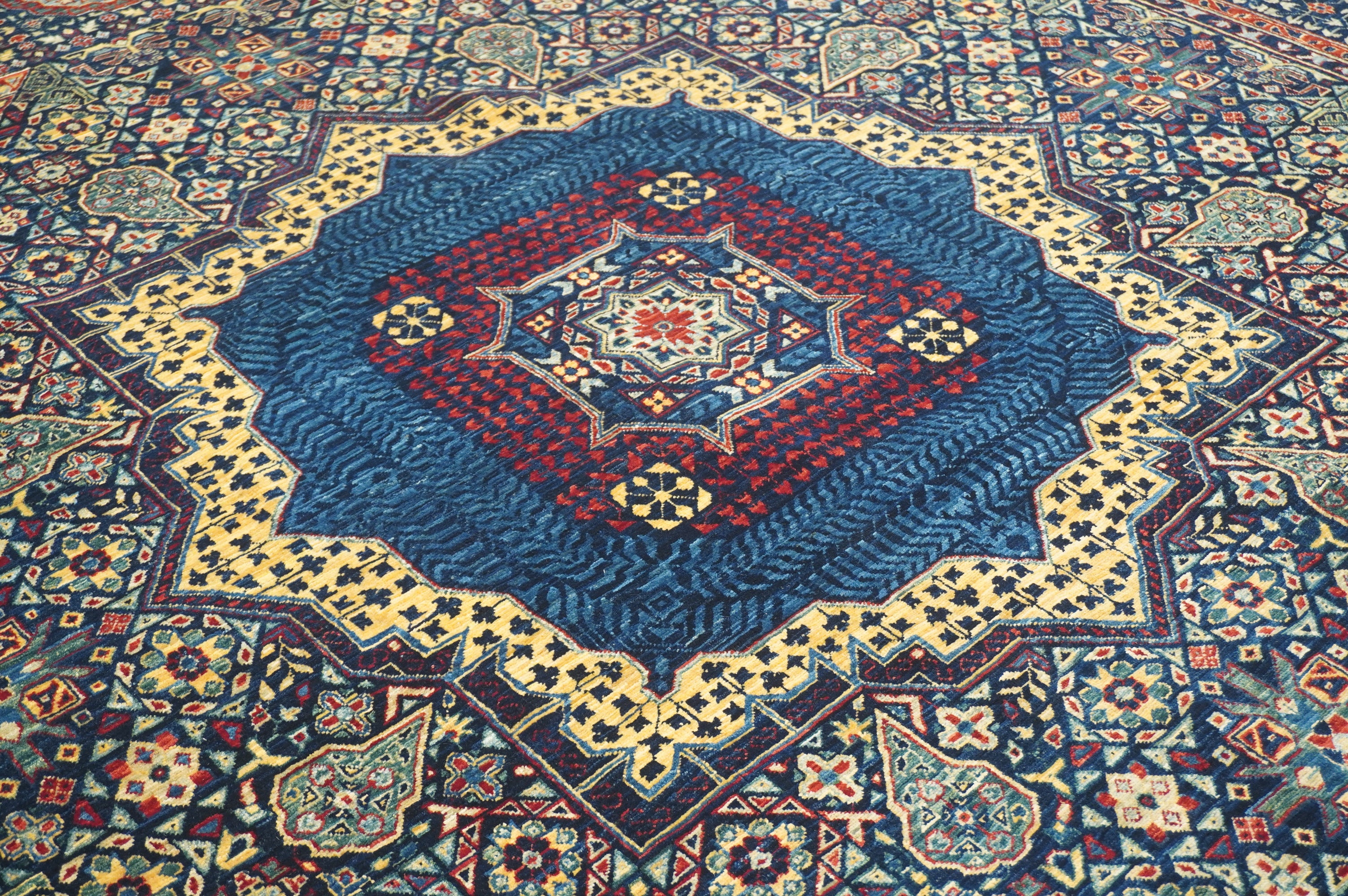 8x10 Navy Blue Turkish Mamluk Hand knotted Medallion Rug - Yildiz Rugs