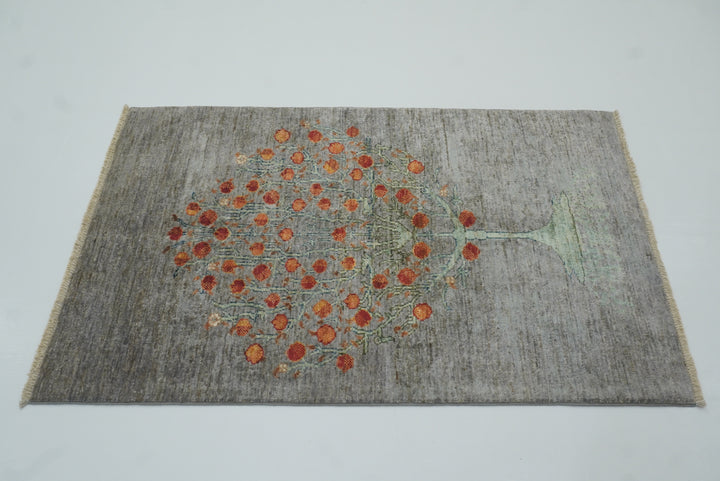 3x4 Tree of Life Blueish Gray Gabbeh Hand Knotted Afghan Rug - Yildiz Rugs