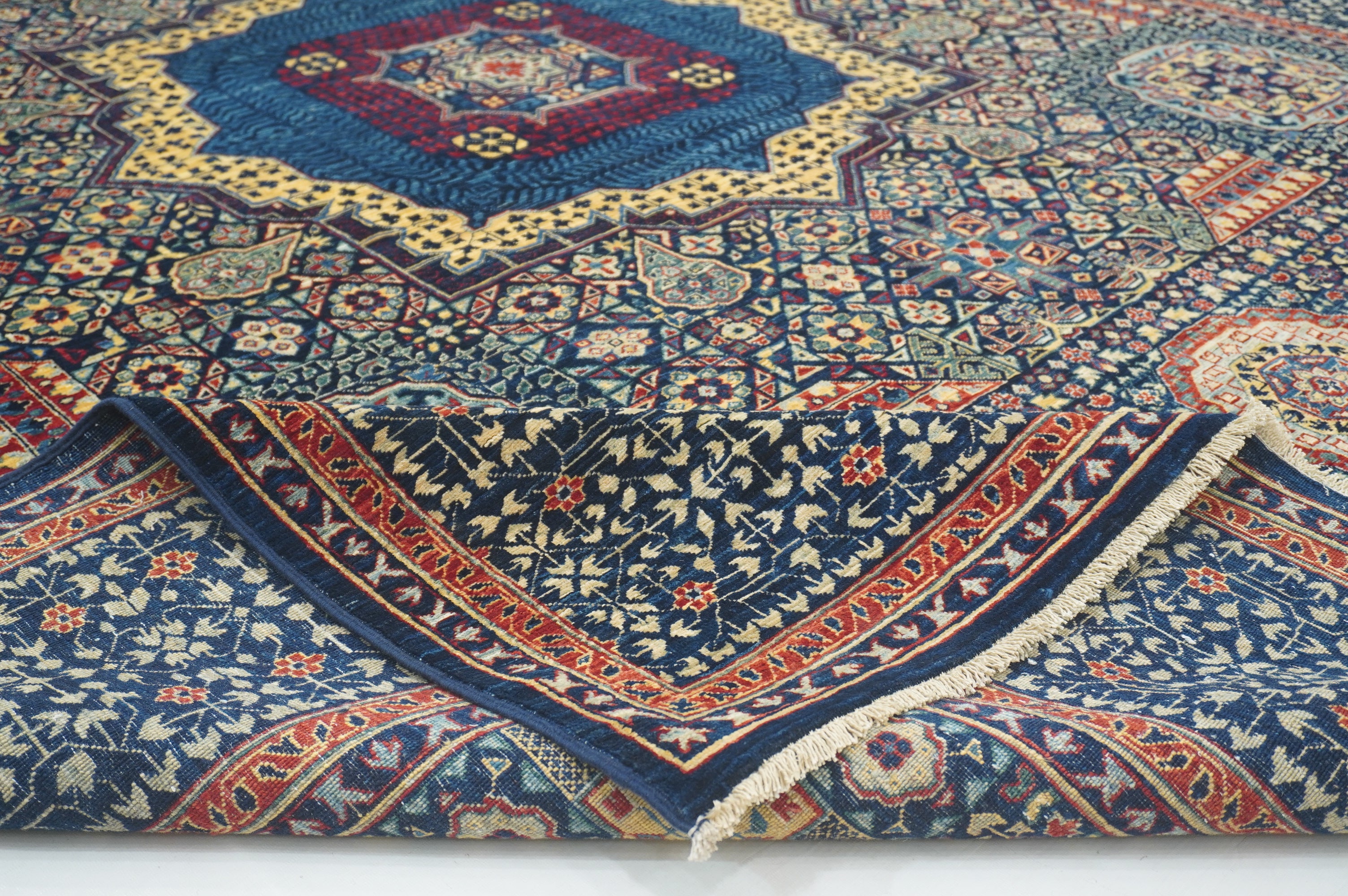 8x10 Navy Blue Turkish Mamluk Hand knotted Medallion Rug - Yildiz Rugs