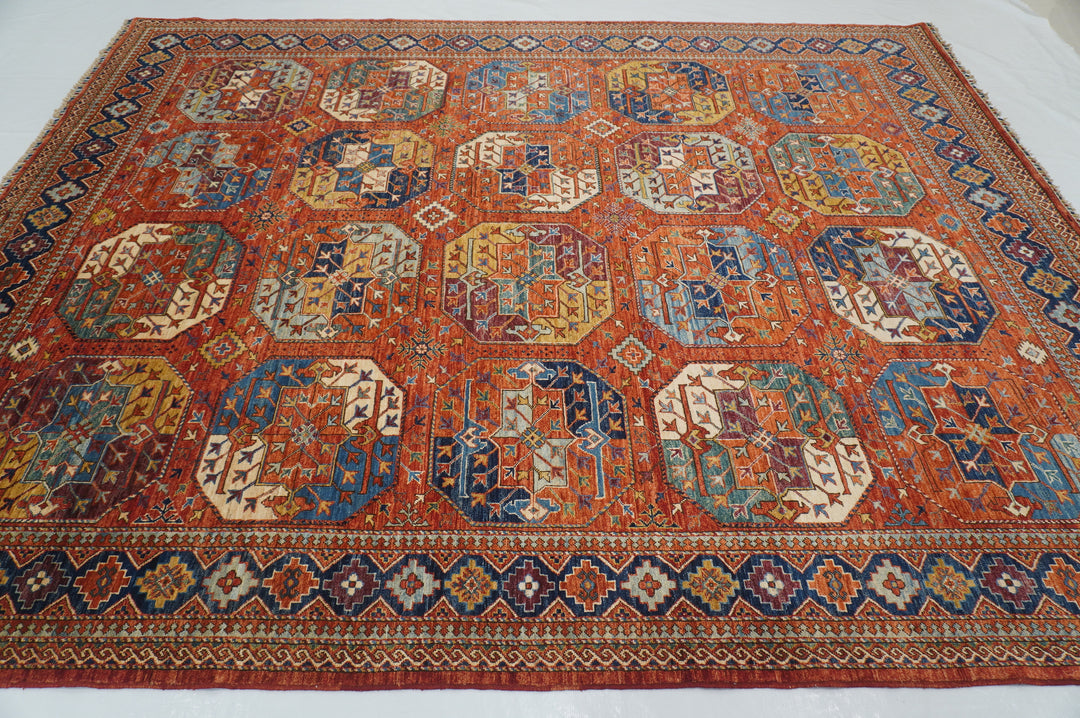 8x10 Red Ersari Afghan hand knotted Geometric Oriental Rug - Yildiz Rugs