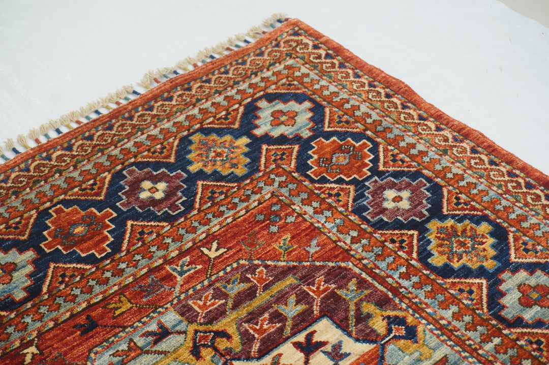 8x10 Red Ersari Afghan hand knotted Geometric Oriental Rug - Yildiz Rugs