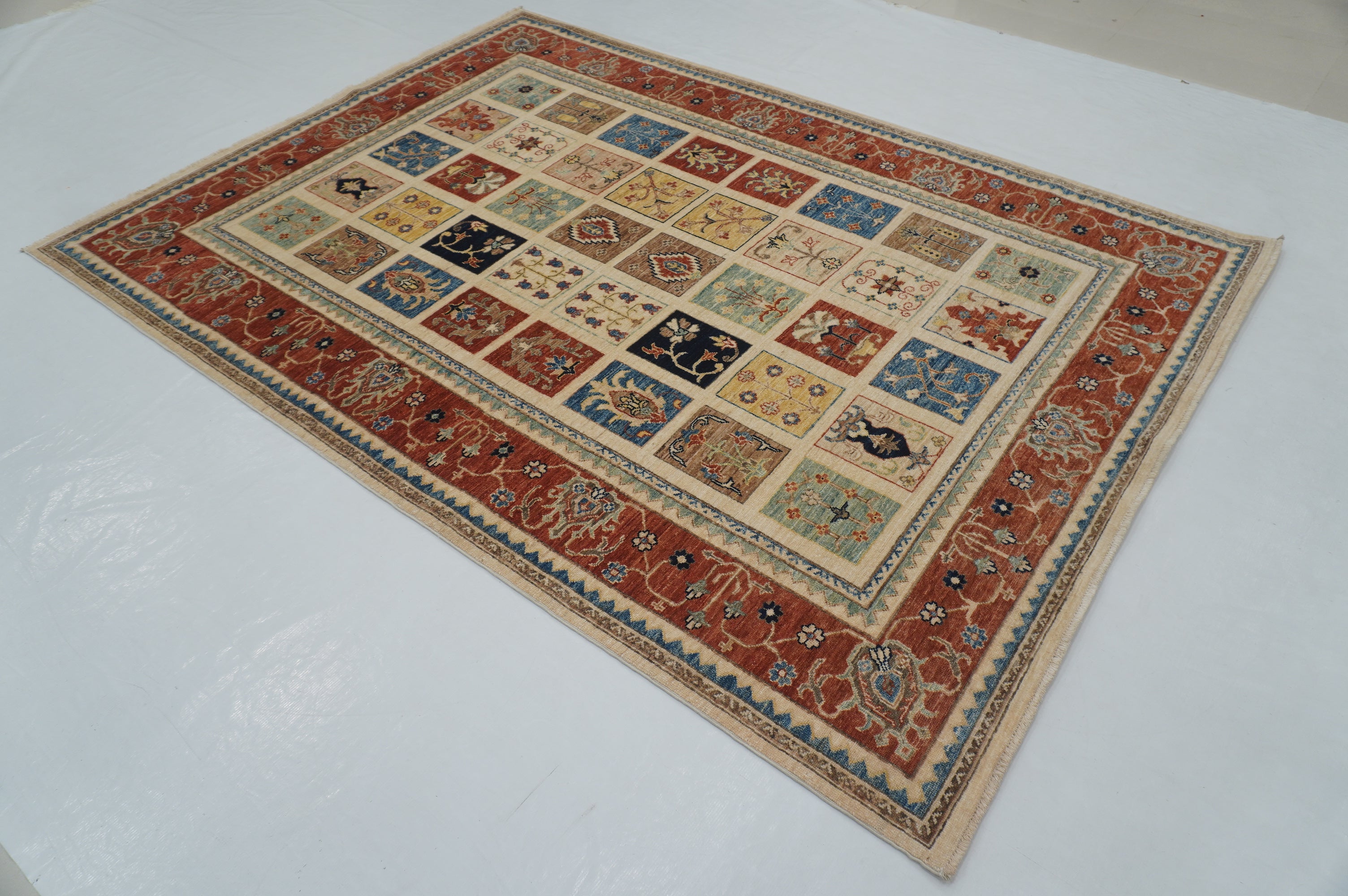 6x8 Beige Vintage Bakhtiari Afghan Hand Knotted Oriental Rug - Yildiz Rugs