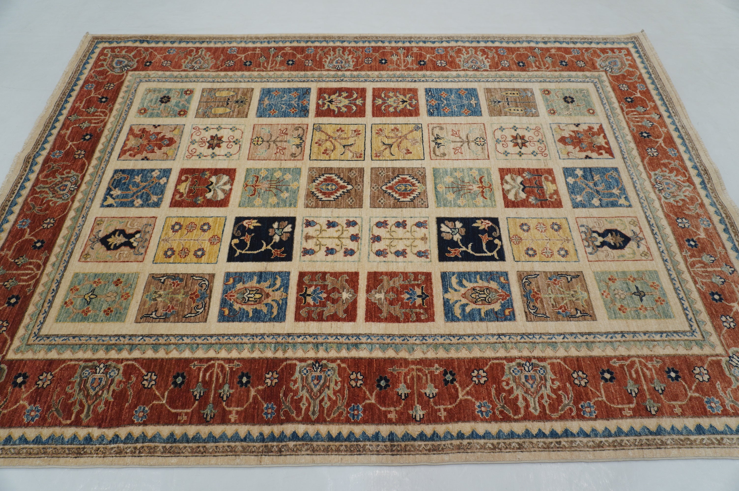 6x8 Beige Vintage Bakhtiari Afghan Hand Knotted Oriental Rug - Yildiz Rugs