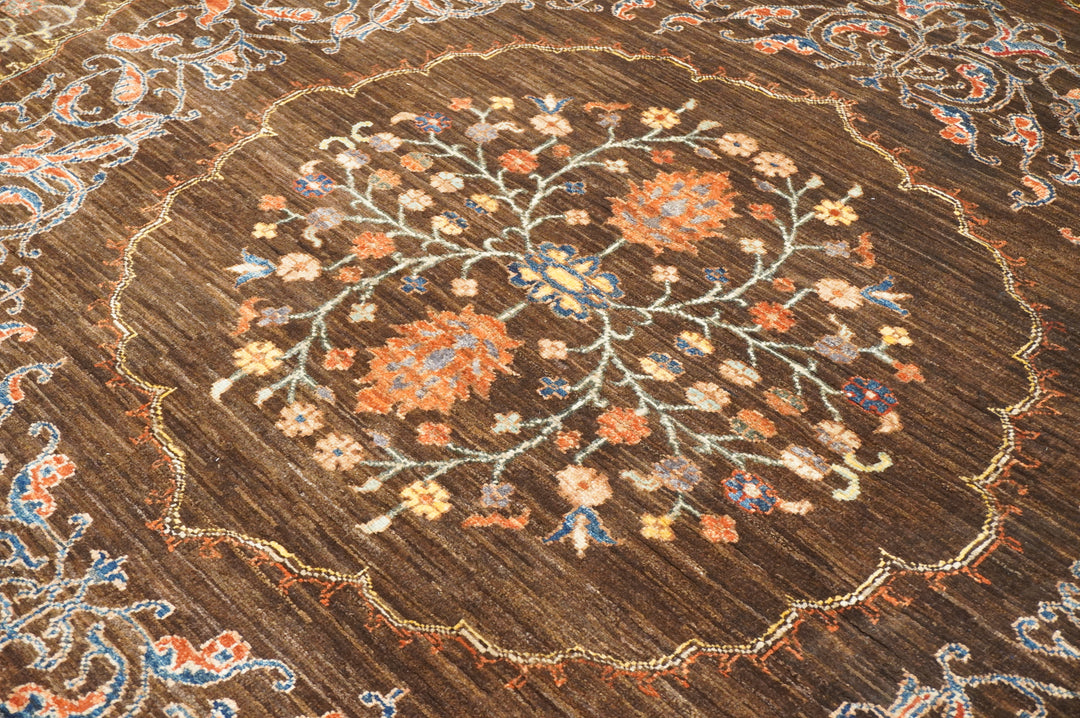 9x12 Brown Hereke Turkish Area Rug - Dark Brown Afghan Hand knotted Veg Dye Wool Oriental Medallion Rug - Rugs for living room - Bedroom rug - Yildiz Rugs