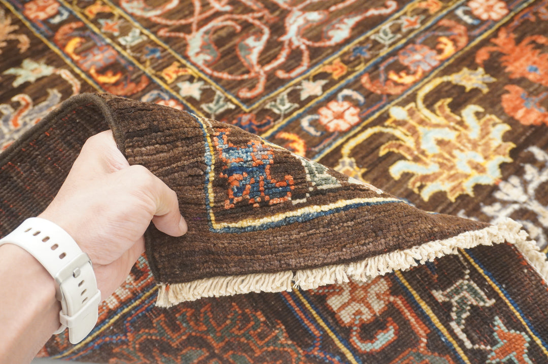 9x12 Brown Hereke Turkish Area Rug - Dark Brown Afghan Hand knotted Veg Dye Wool Oriental Medallion Rug - Rugs for living room - Bedroom rug - Yildiz Rugs