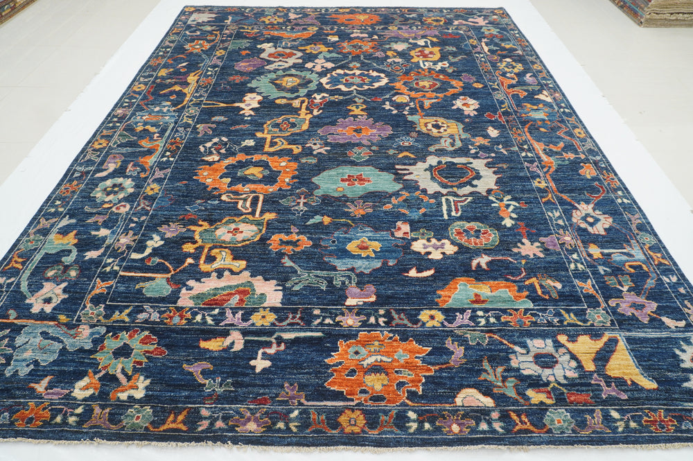 9x12 Navy Blue Turkish OushakHand knotted Rug - Yildiz Rugs