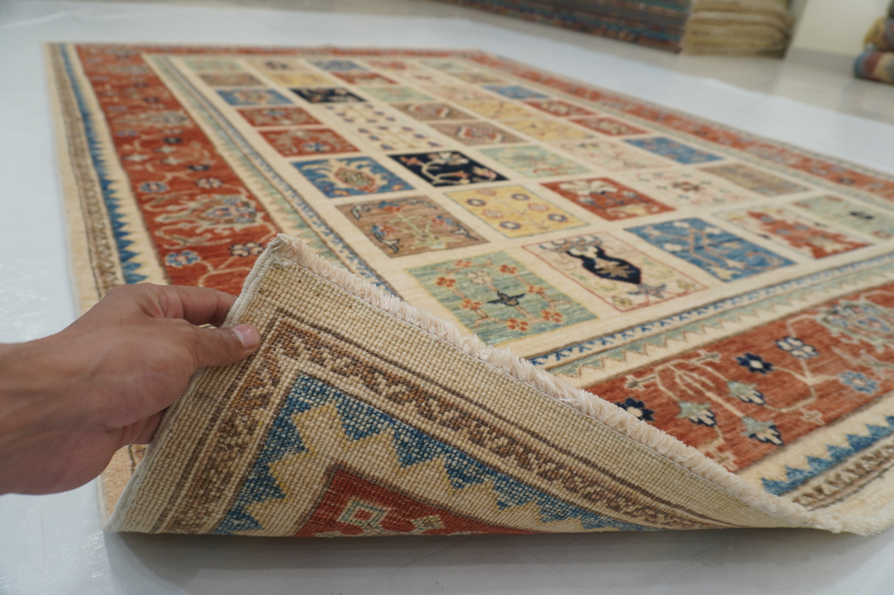 6x8 Beige Vintage Bakhtiari Afghan Hand Knotted Oriental Rug - Yildiz Rugs