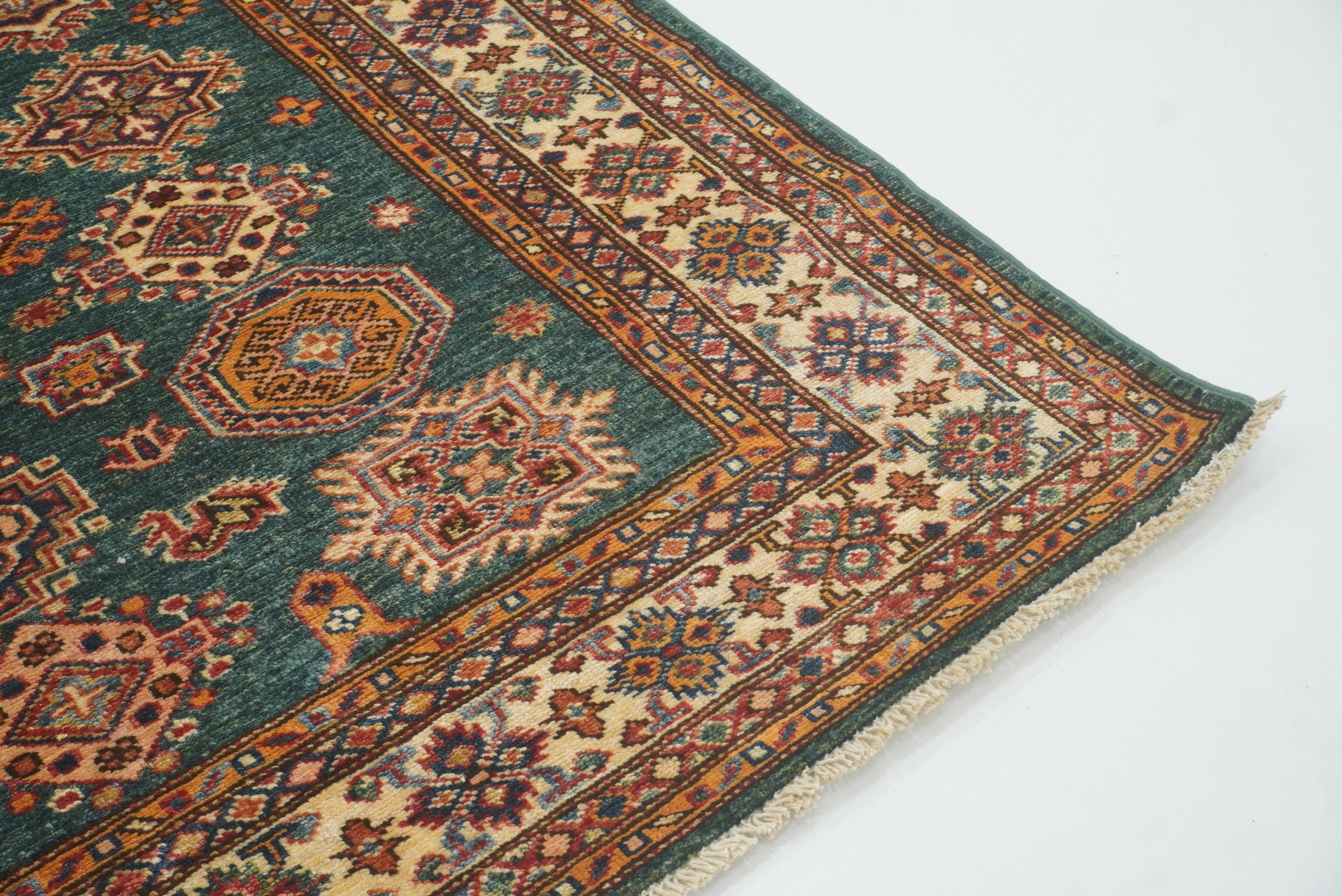 4x6 Green Kazak Hand Knotted Afghan Rug - Yildiz Rugs