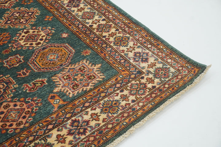 4x6 Green Kazak Hand Knotted Afghan Rug - Yildiz Rugs