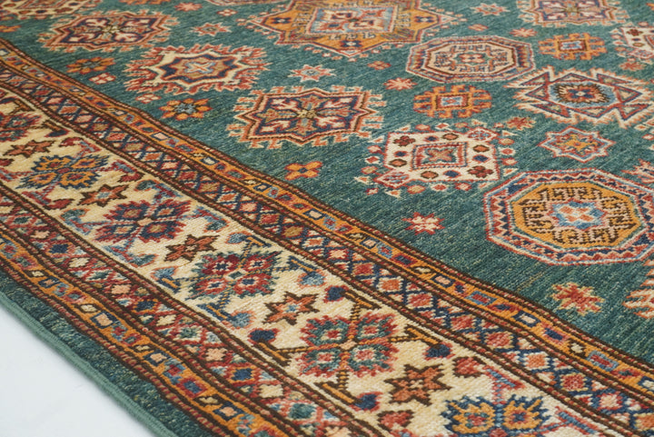 4x6 Green Kazak Hand Knotted Afghan Rug - Yildiz Rugs