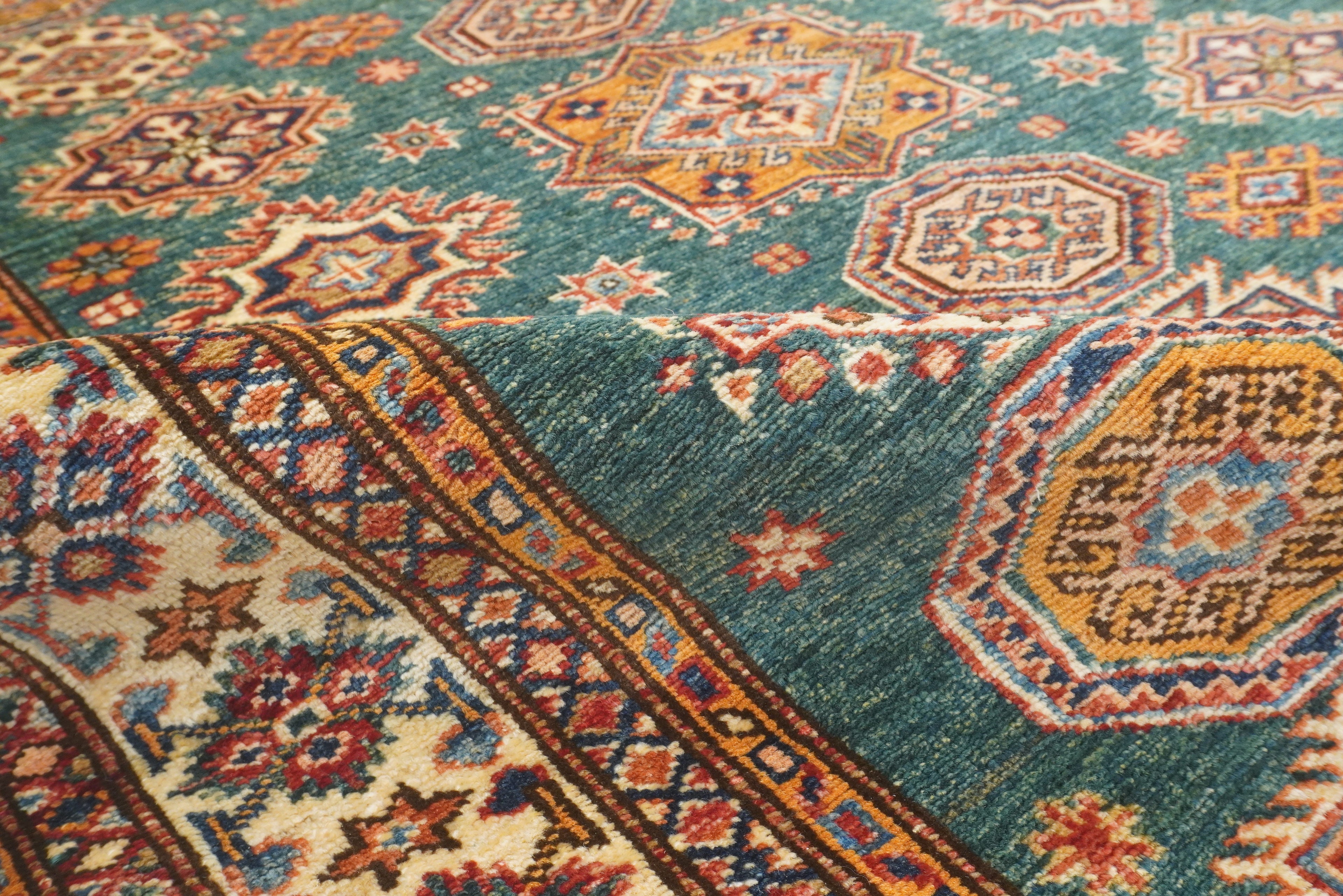 4x6 Green Kazak Hand Knotted Afghan Rug - Yildiz Rugs