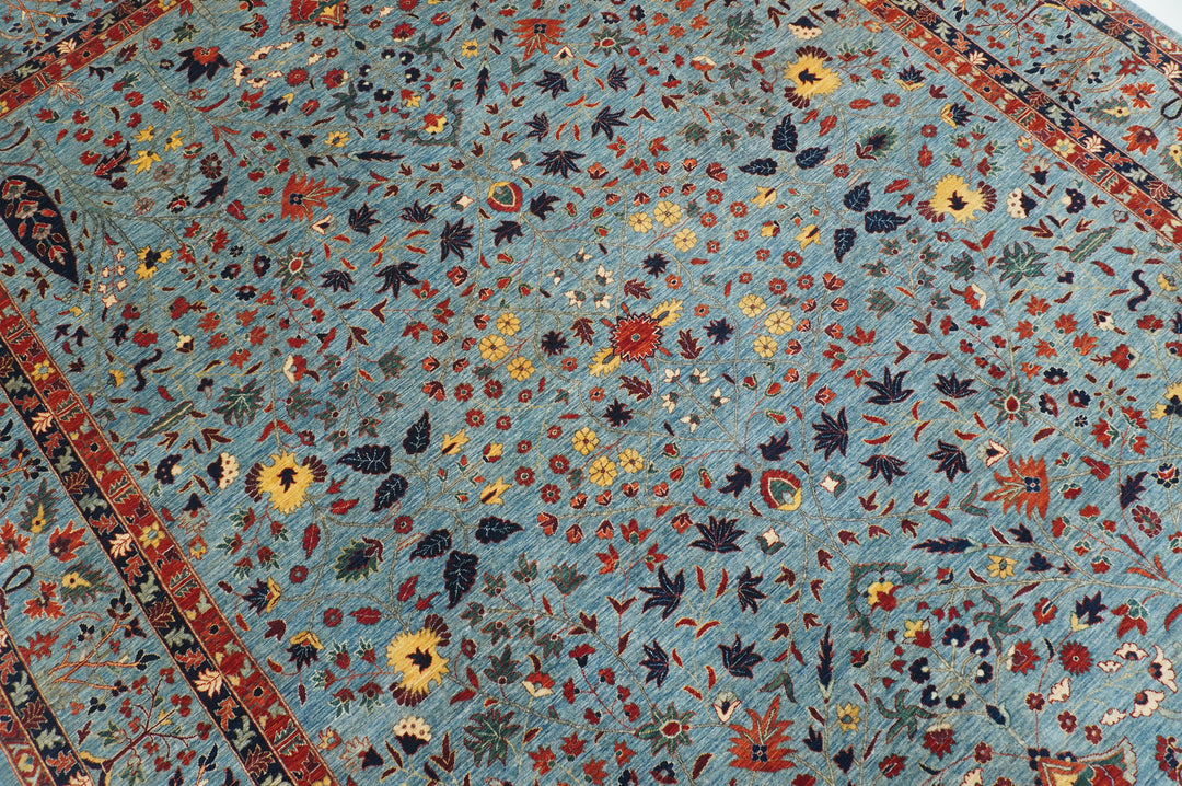 9x12 Blue Tree of Life Kashmir Afghan Hand knotted Rug - Yildiz Rugs