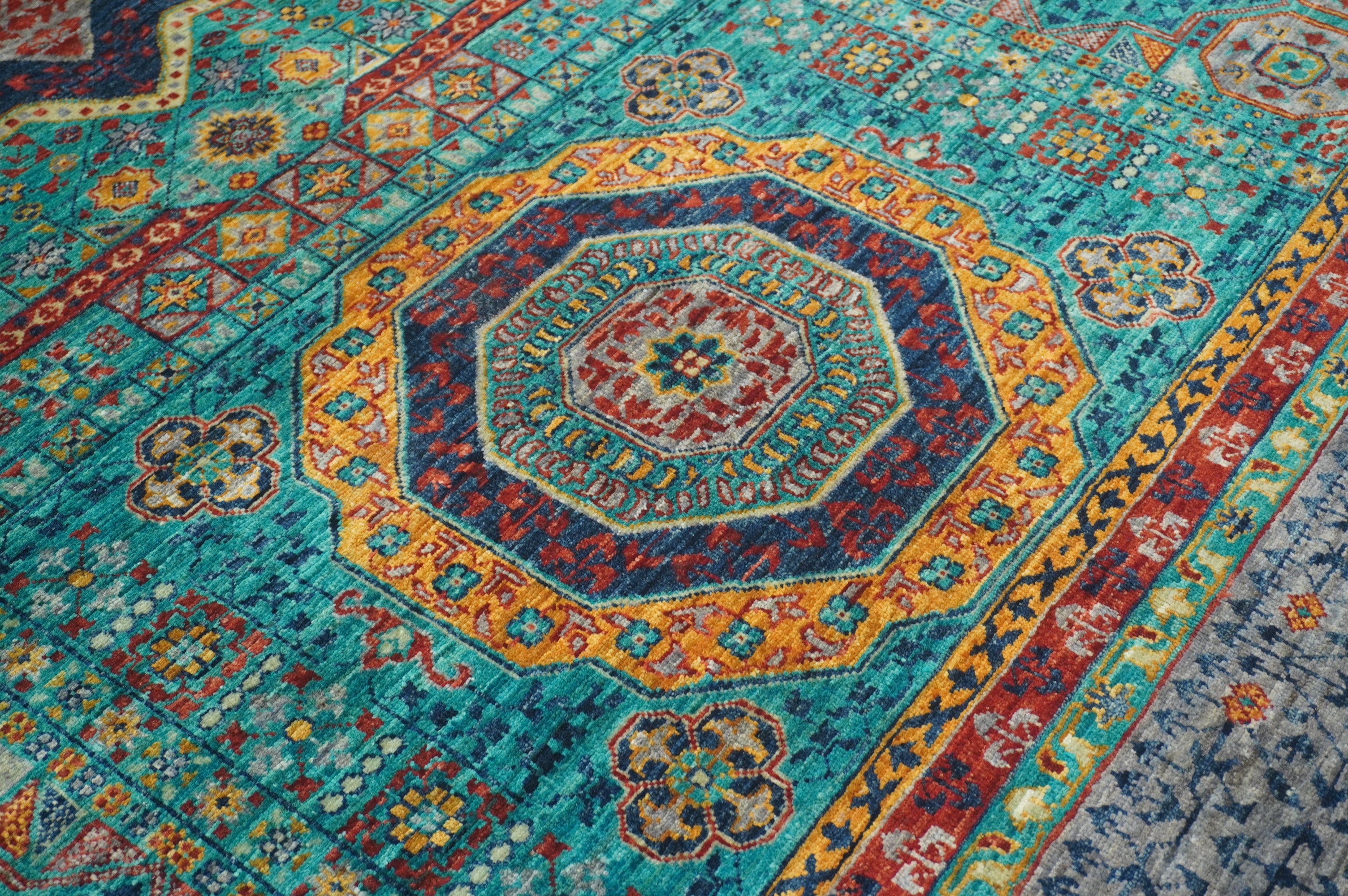 7x10 Turquoise Blue Mamluk Fine Hand knotted Turkish Medallion Rug - Yildiz Rugs