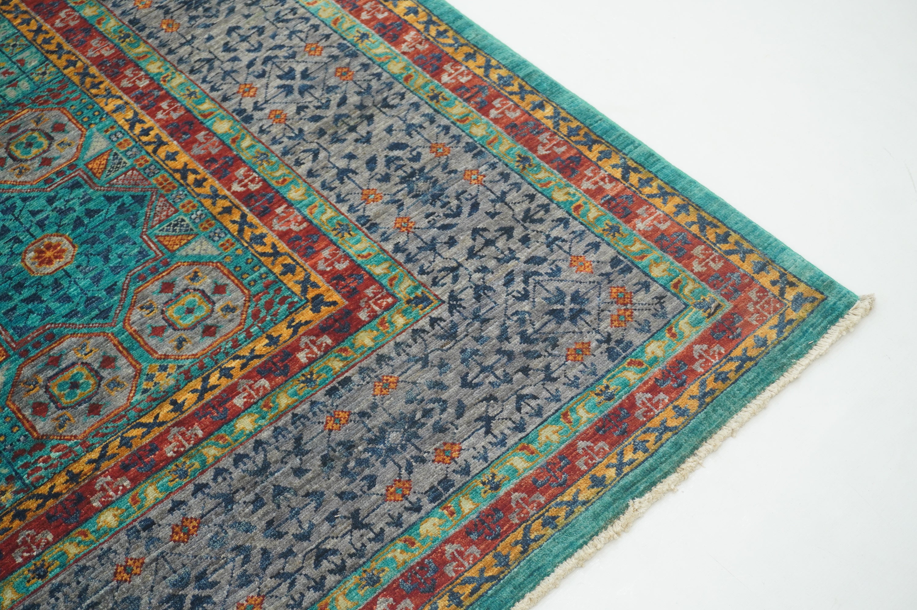 7x10 Turquoise Blue Mamluk Fine Hand knotted Turkish Medallion Rug - Yildiz Rugs