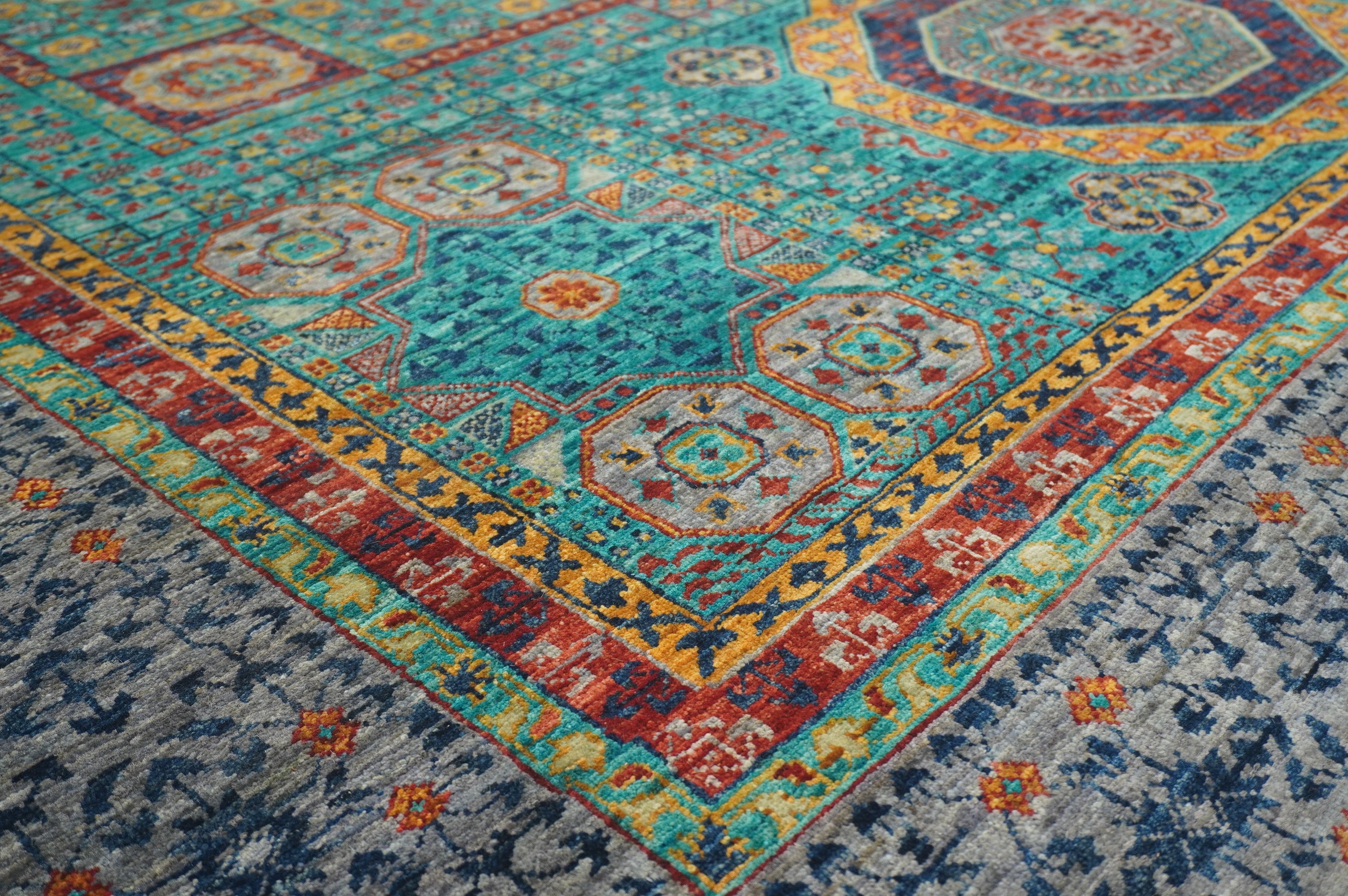 7x10 Turquoise Blue Mamluk Fine Hand knotted Turkish Medallion Rug - Yildiz Rugs