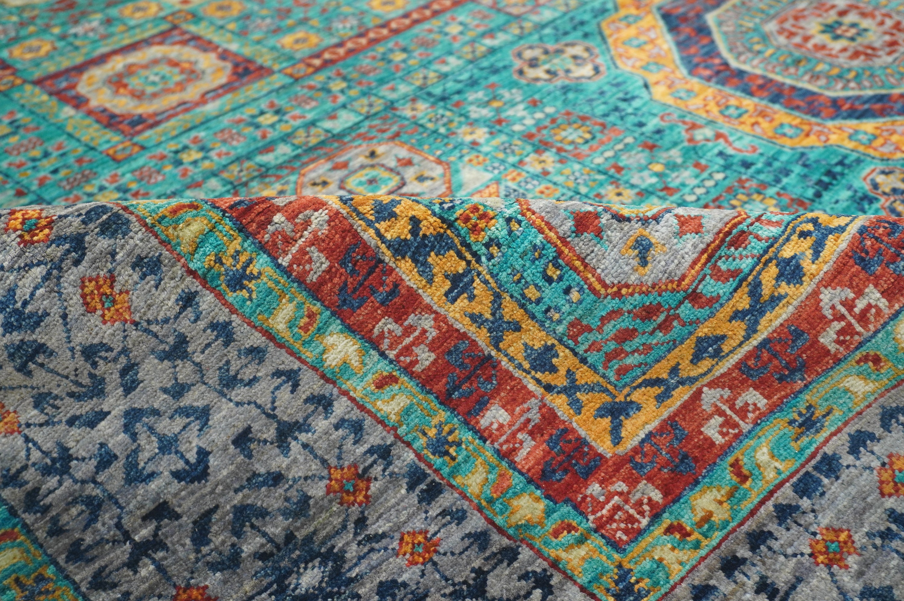 7x10 Turquoise Blue Mamluk Fine Hand knotted Turkish Medallion Rug - Yildiz Rugs