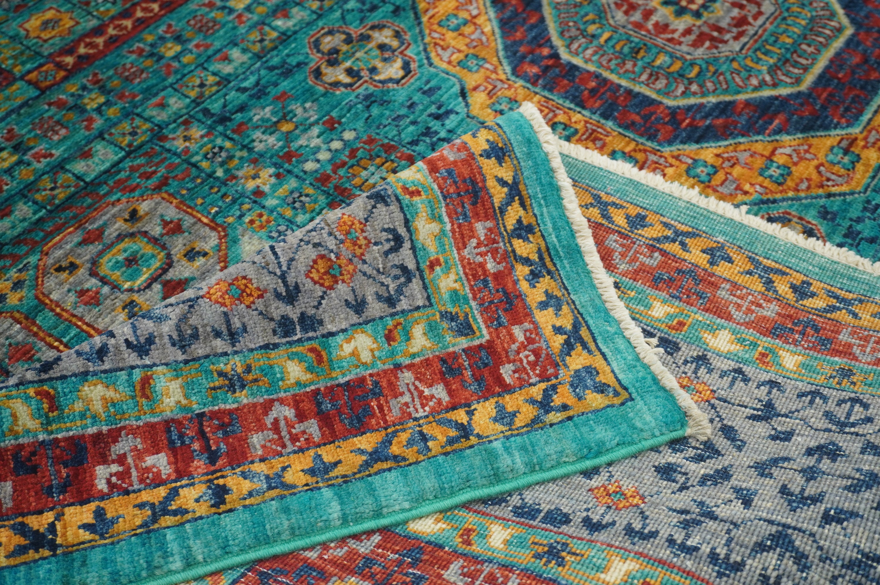 7x10 Turquoise Blue Mamluk Fine Hand knotted Turkish Medallion Rug - Yildiz Rugs