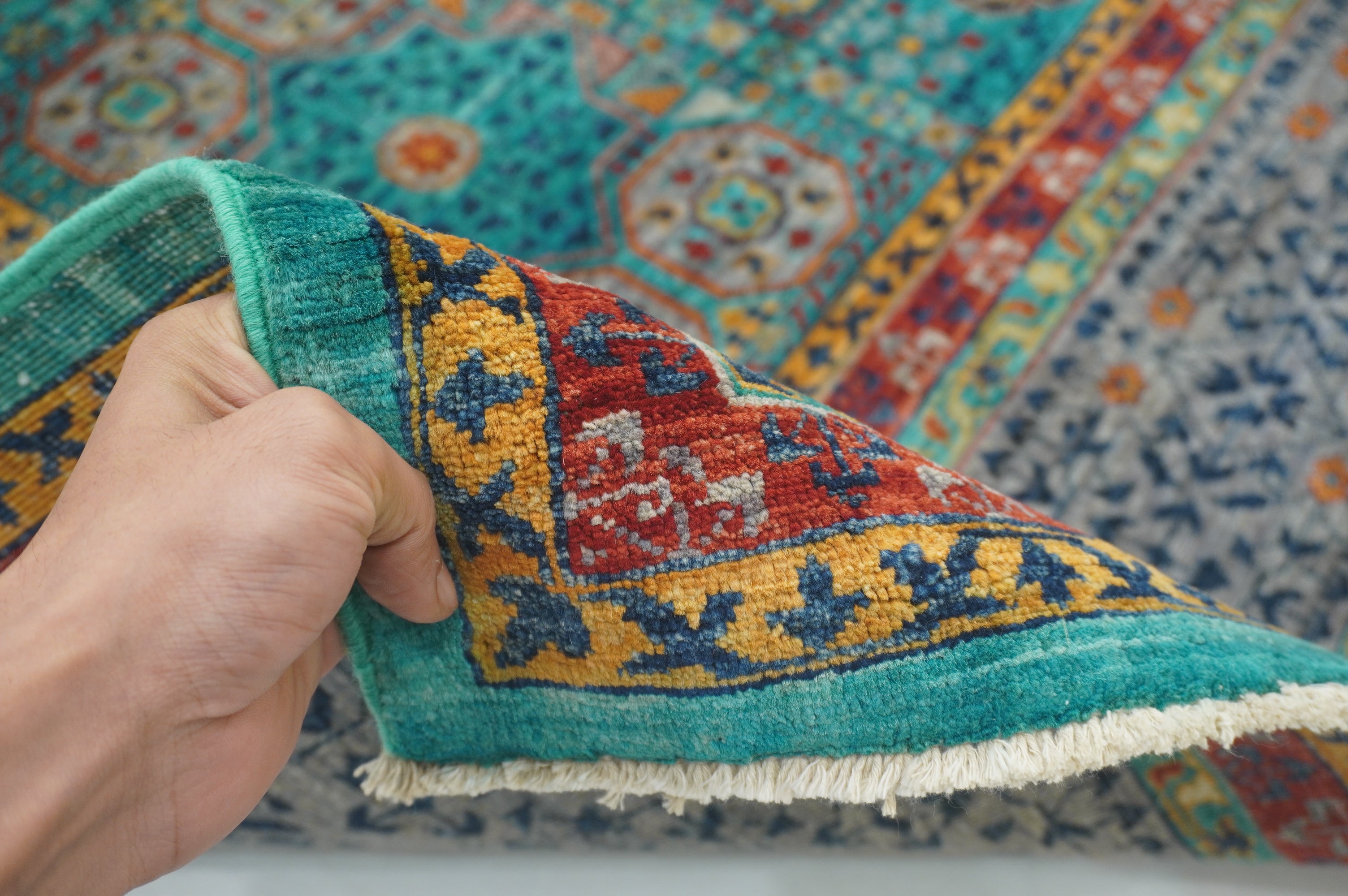 7x10 Turquoise Blue Mamluk Fine Hand knotted Turkish Medallion Rug - Yildiz Rugs