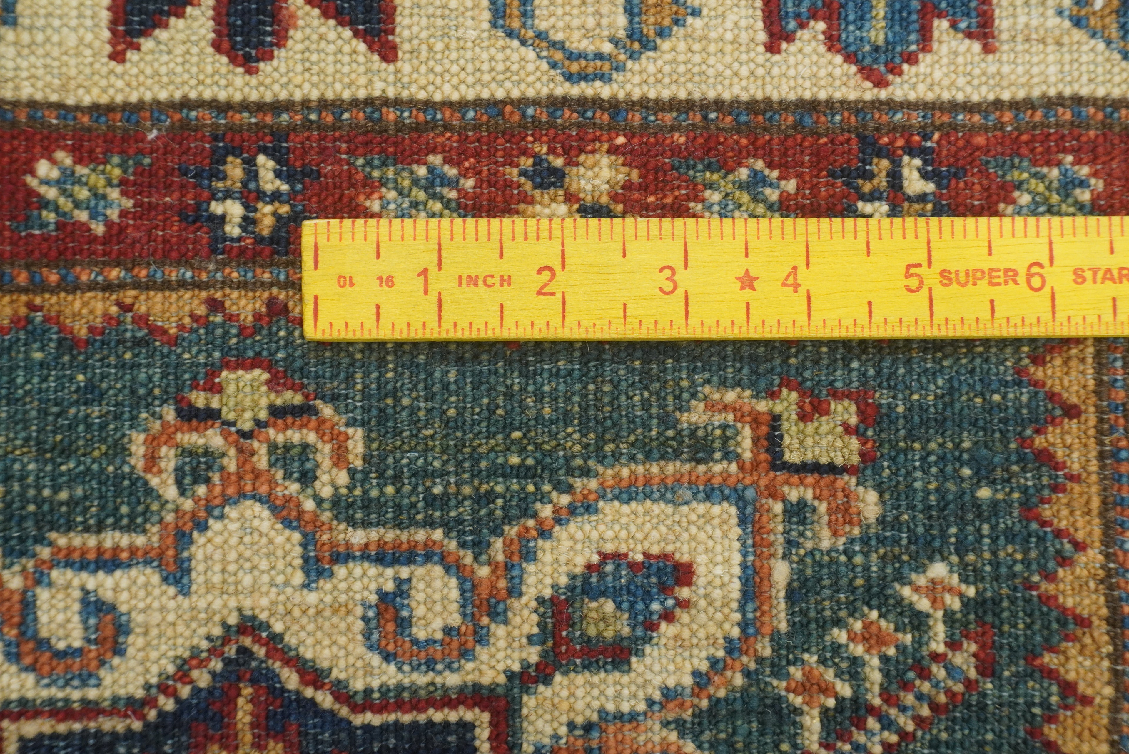 7 ft Kazak Green Afghan Hand Knotted Runner Rug - Yildiz Rugs