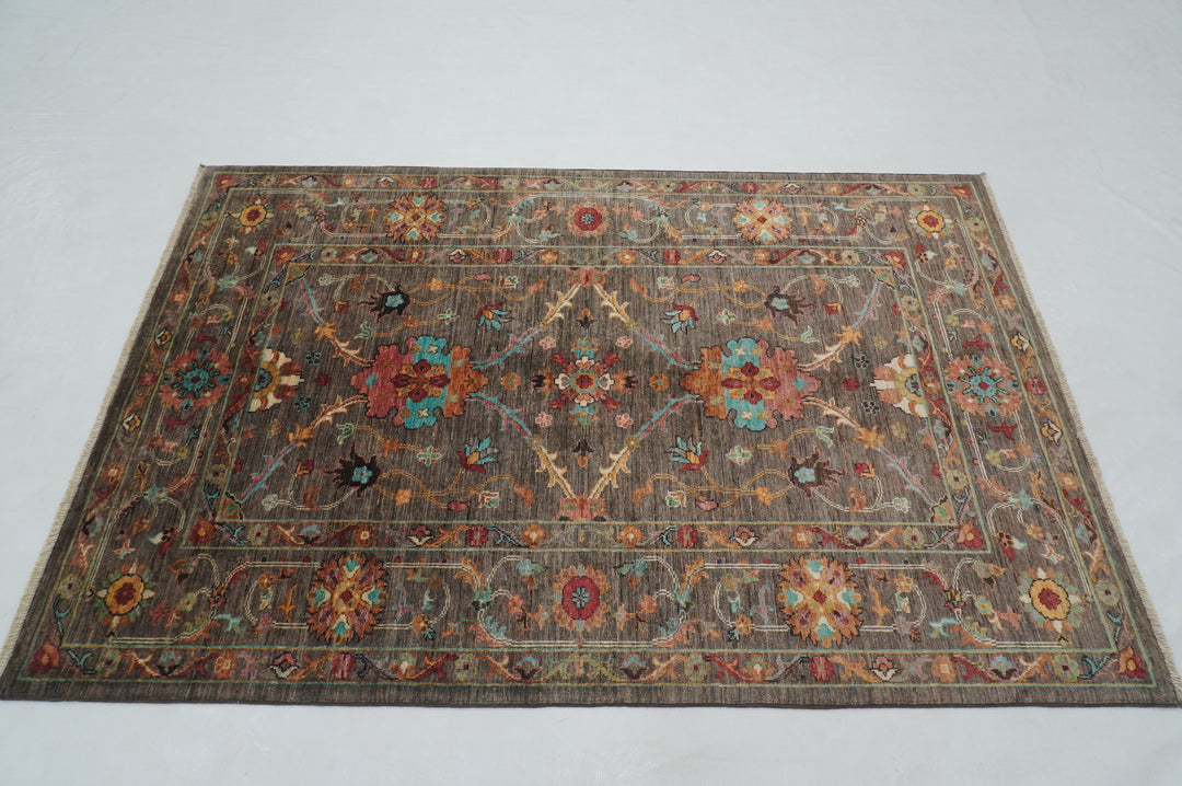 4x6 Gray Waziri Afghan Hand knotted Oriental Rug