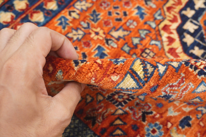 6x9 Rusty Orange Mamluk Turkish Hand Knotted Wool Geometric Medallion Rug