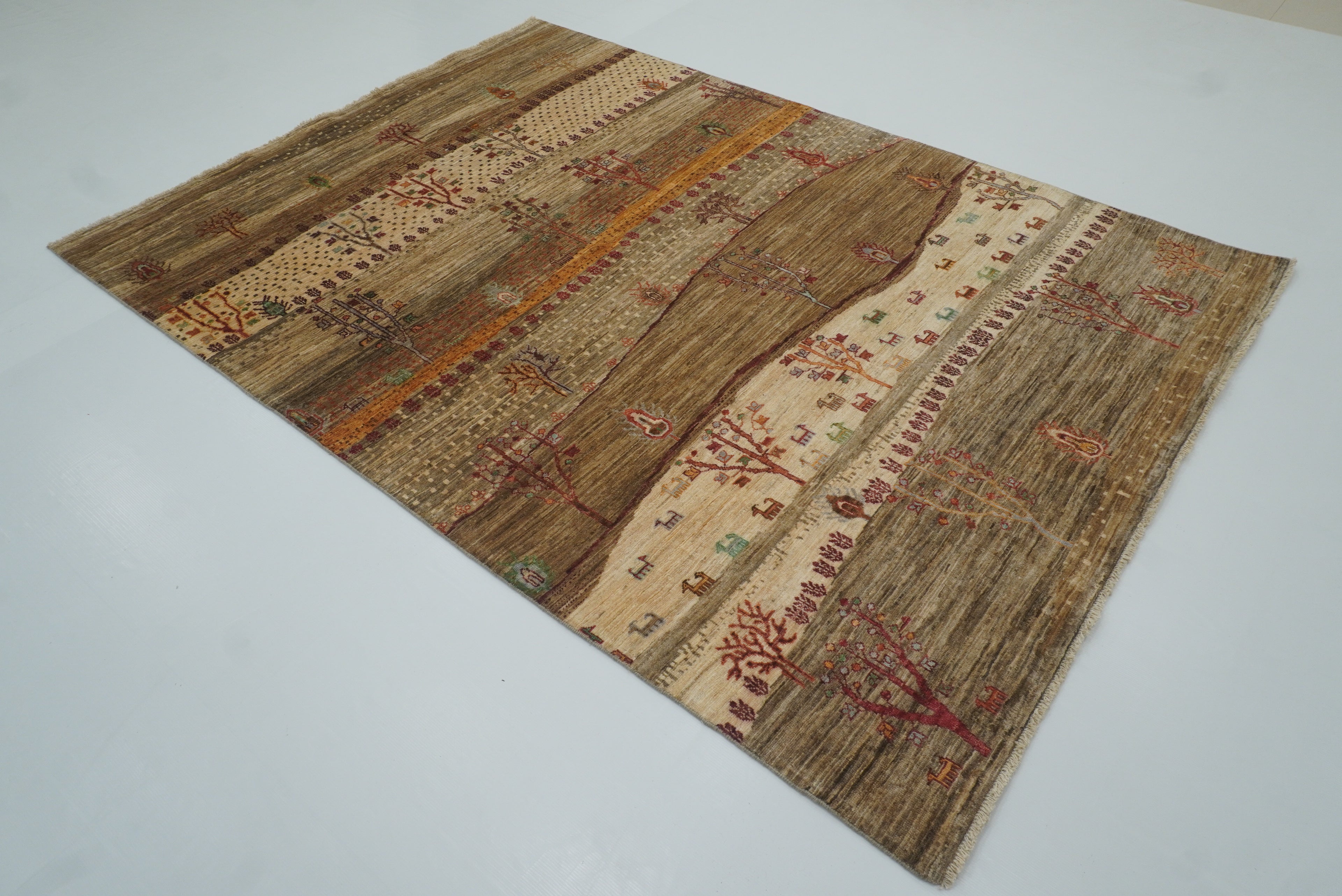 6x8 Landscape Gabbeh Beige Hand-Knotted Afghan Rug - Yildiz Rugs