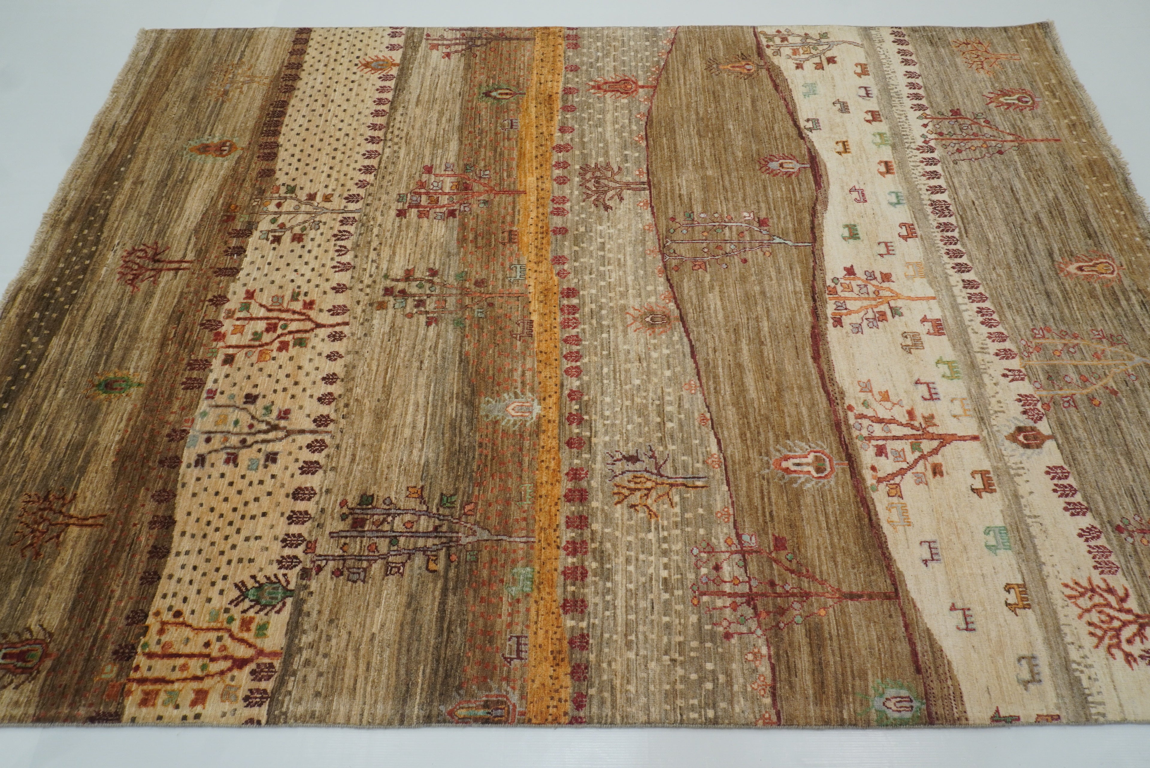 6x8 Landscape Gabbeh Beige Hand-Knotted Afghan Rug - Yildiz Rugs