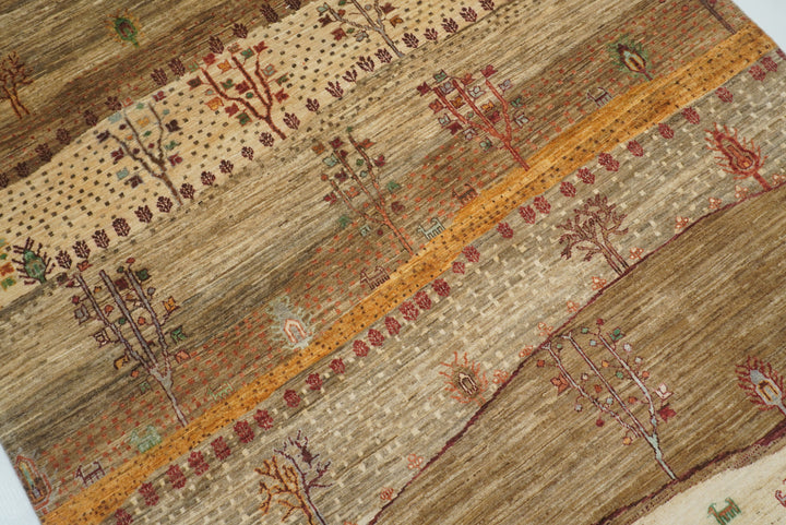 6x8 Landscape Gabbeh Beige Hand-Knotted Afghan Rug - Yildiz Rugs