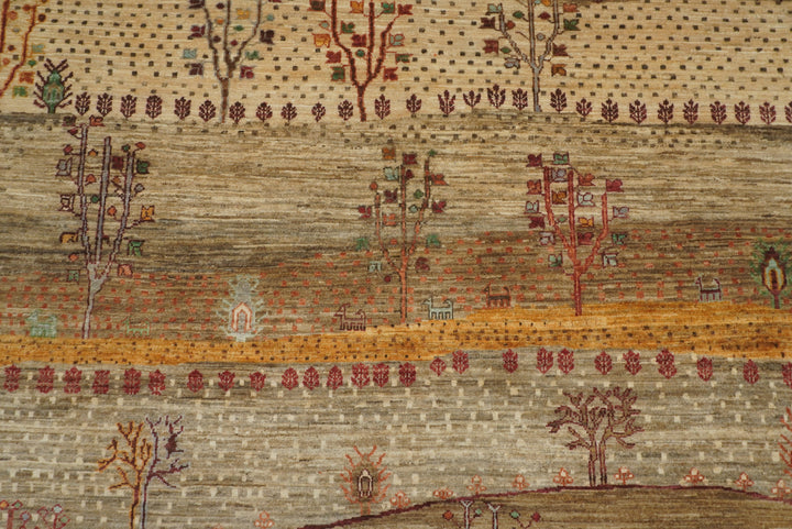 6x8 Landscape Gabbeh Beige Hand-Knotted Afghan Rug - Yildiz Rugs