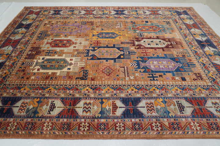 9x12 Brown Baluch Samarkand Afghan Hand Knotted Tribal Rug - Yildiz Rugs