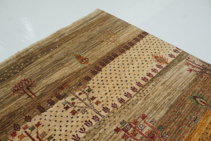 6x8 Landscape Gabbeh Beige Hand-Knotted Afghan Rug - Yildiz Rugs