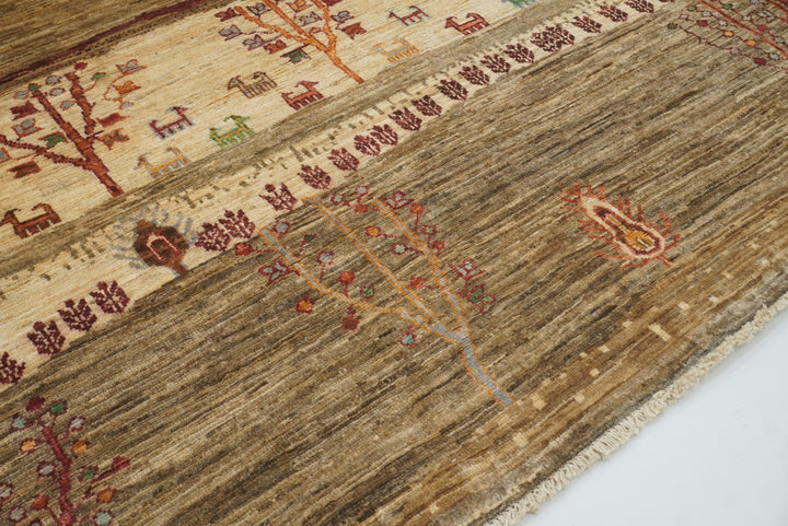 6x8 Landscape Gabbeh Beige Hand-Knotted Afghan Rug - Yildiz Rugs