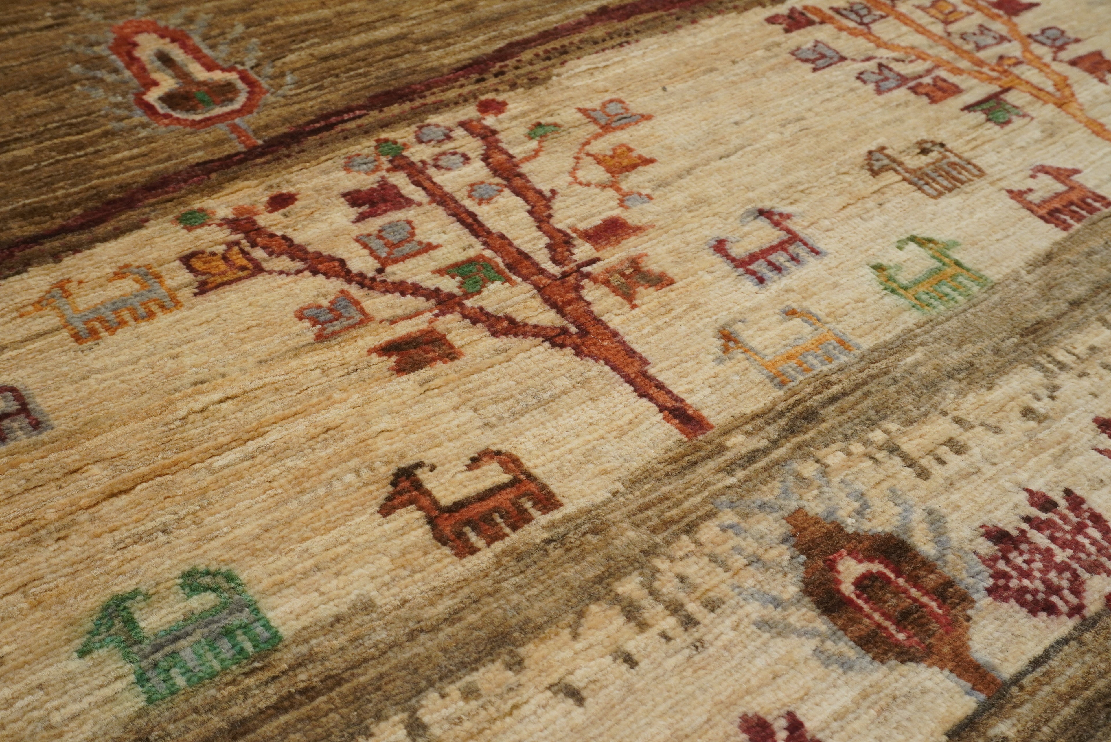 6x8 Landscape Gabbeh Beige Hand-Knotted Afghan Rug - Yildiz Rugs