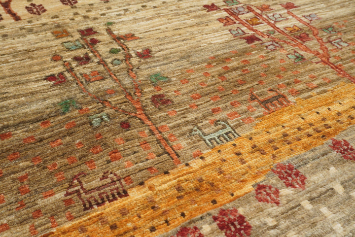 6x8 Landscape Gabbeh Beige Hand-Knotted Afghan Rug - Yildiz Rugs