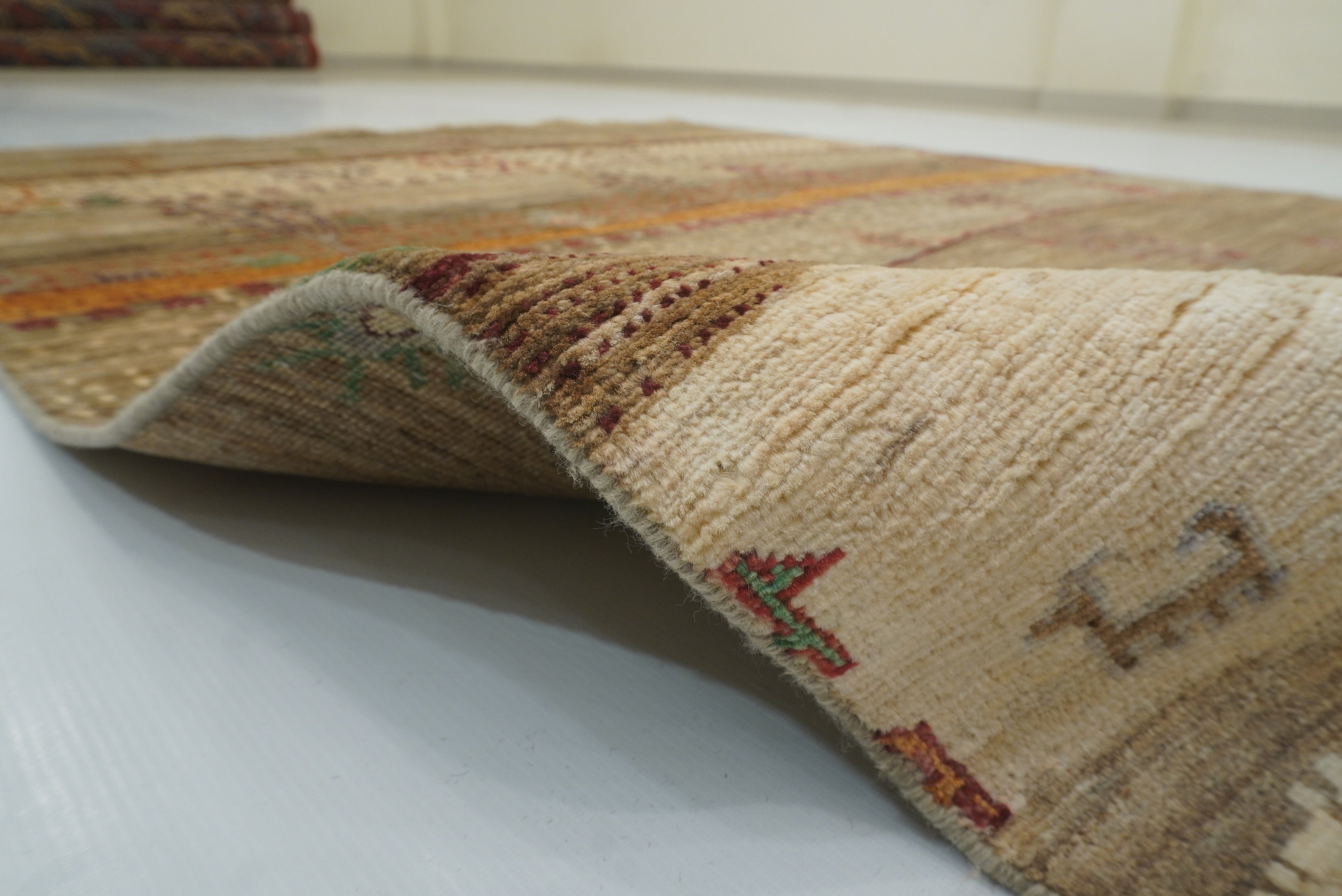 6x8 Landscape Gabbeh Beige Hand-Knotted Afghan Rug - Yildiz Rugs