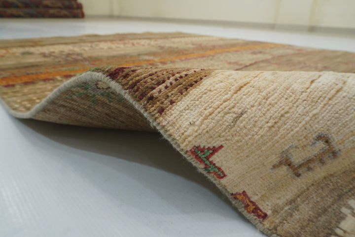 6x8 Landscape Gabbeh Beige Hand-Knotted Afghan Rug - Yildiz Rugs
