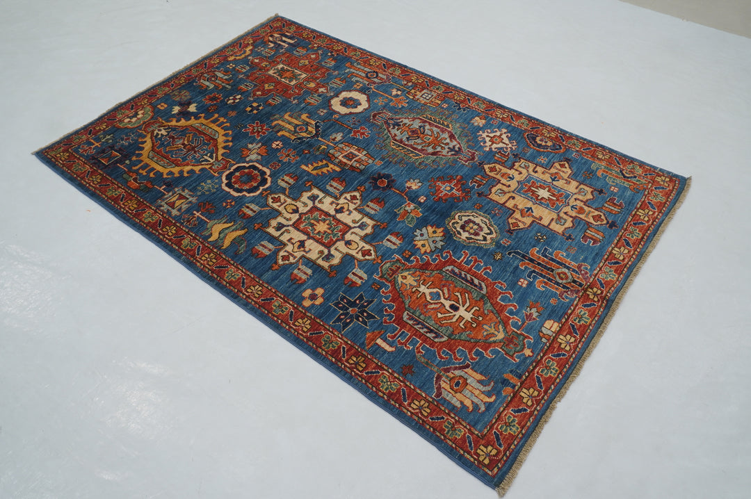 4x6 Blue Karaja Heriz Afghan Hand knotted Oriental Rug