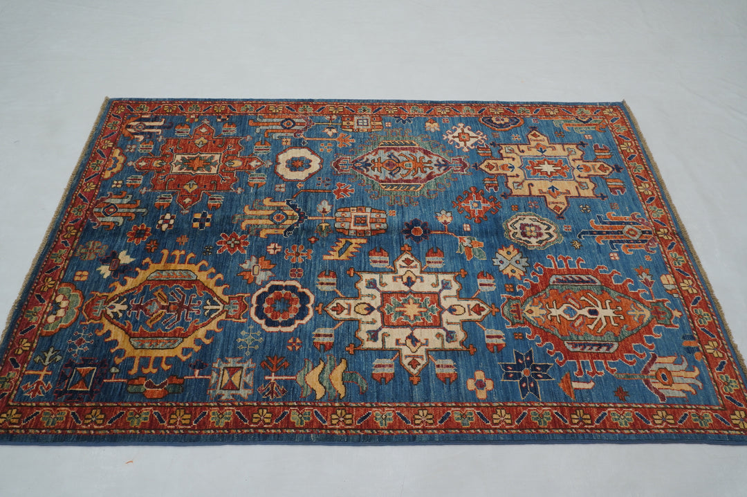 4x6 Blue Karaja Heriz Afghan Hand knotted Oriental Rug