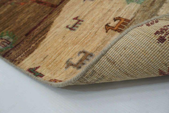 6x8 Landscape Gabbeh Beige Hand-Knotted Afghan Rug - Yildiz Rugs