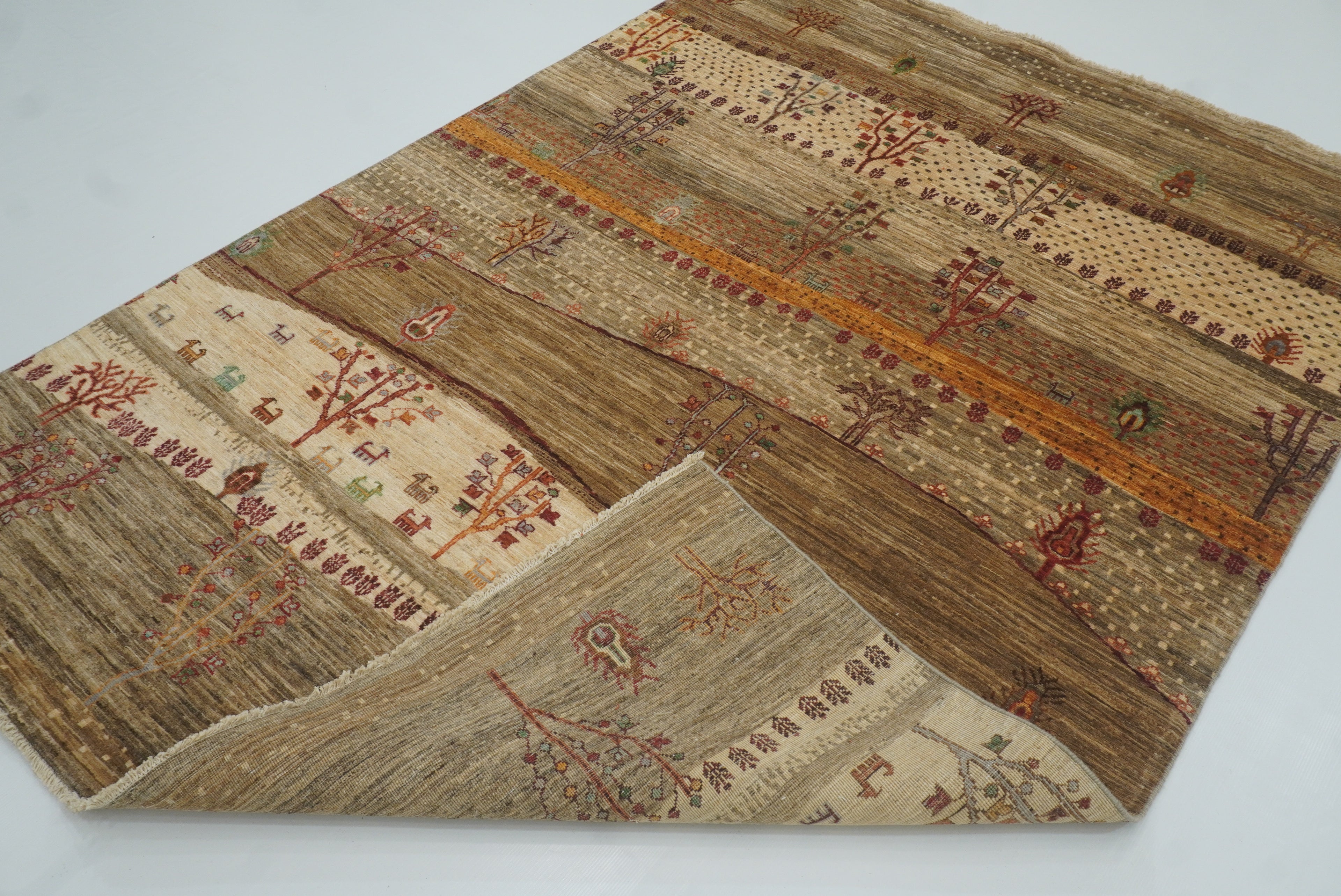 6x8 Landscape Gabbeh Beige Hand-Knotted Afghan Rug - Yildiz Rugs