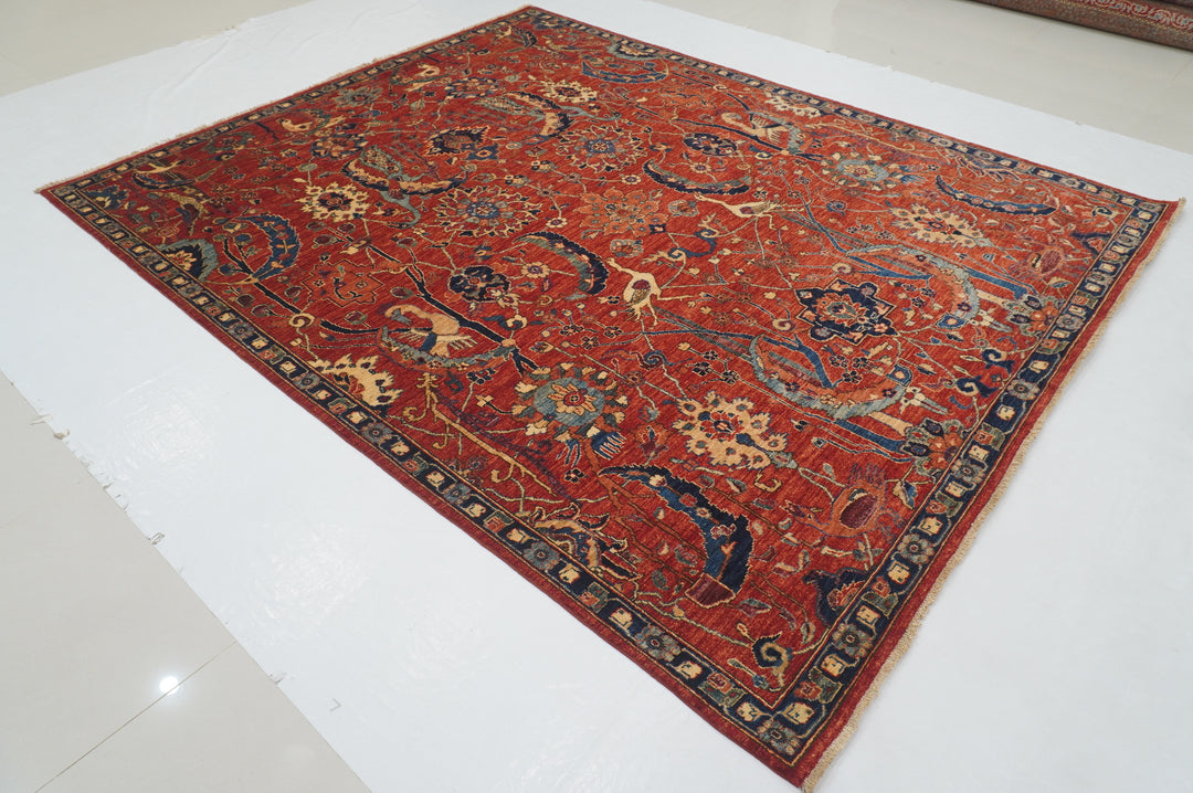 8x10 Afghan Red Bird Afghan Qashqai Hand knotted Oriental Rug - Yildiz Rugs