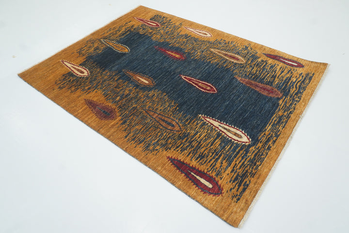 5x7 Blue Gabbeh Hand-Knotted Afghan Tribal Rug - Yildiz Rugs